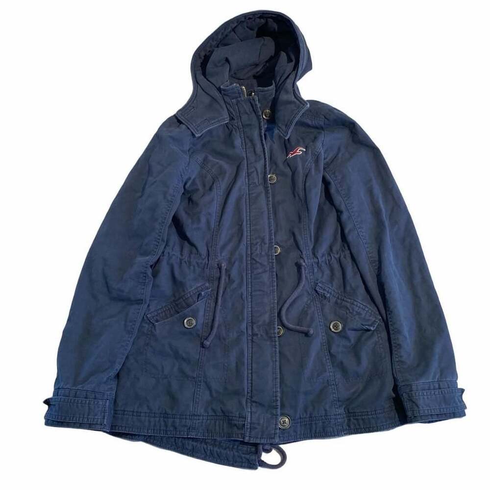 Hollister Hooded Utility Jacket Size S Blue Cotton Drawstring